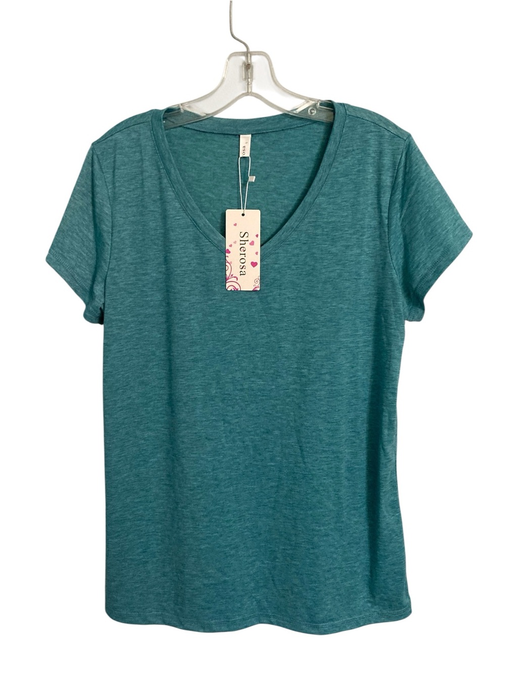 NWT Sherosa teal v-neck tee tshirt short sleeve size L